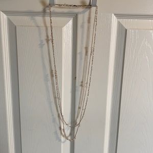 Club Monaco crochet rose quartz double strand necklace (silver & light pink)